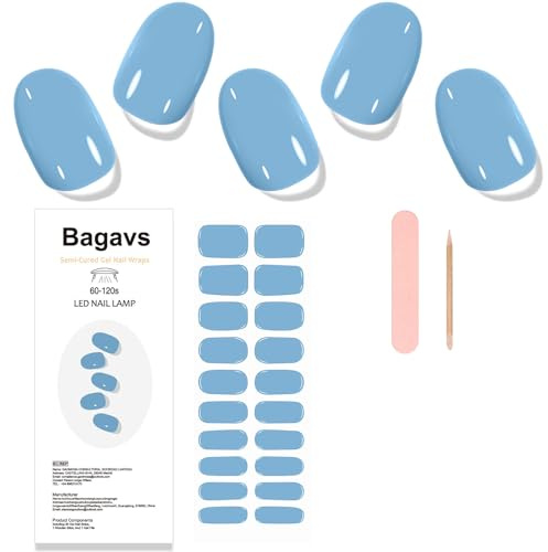 Bagavs Unghie Gel Adesive UV 20 PCS Azzurro Pastello Strisce Semi Polimerizzate per Manicure Facile e Veloce a Casa