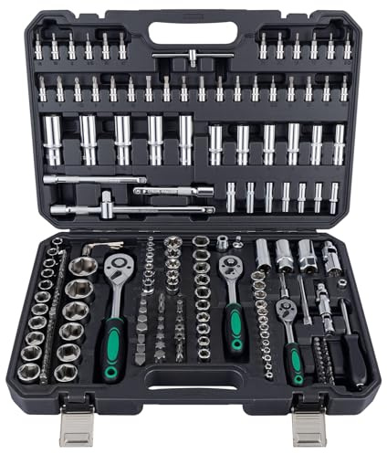 Ginour Coffret de Douilles 202 Pièces Clés à Cliquet 1/4, 3/8, 1/2 CR-V | Comprend douilles,rallonges, embouts, clés Allen et adaptateurs pour la réparation automobile,la maison et le bricolage.