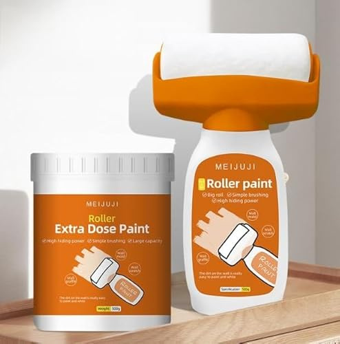 Wandfarbe Ausbessern Weiß 500g, Wandreparatur RollbüRste, Wandfarbe Weiß Roller Ausbesserungsfarbe Weiss mit Farbroller, Wand Ausbessern Roller mit Wandreparaturpast für Wandkratzer Graffiti (B)