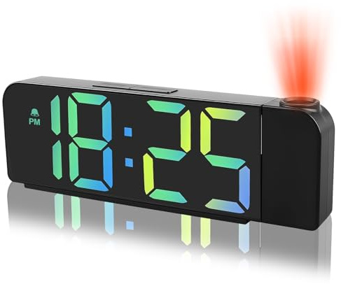 Projektionswecker 180° Digitaler für Decke Schlafzimmer Wände 7.7 | Projektor Digital Wecker LED mit Temperaturanzeige, 3 Helligkeit, Schlummer, Nachtmodus, 12/24H(Noir 19.5cm)
