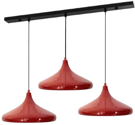 bamyum Champion Trio Hängelampe Ø35 cm, Pendelleuchte Vintage, Industrial aus Metall E27, Wohnzimmerlampe Hängend, Esstisch, Küchenlampe Rot