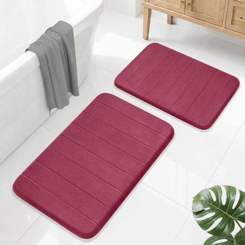 wiipara Badezimmerteppich Set 2 Teilig, Memory-Schaum Badteppich, Weinrot | Dicker Memoryschaum, Rutschfeste Badvorleger, Saugfähig, Waschbar, Schnelltrocknend für Bad, Modern Badematte