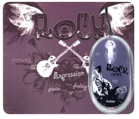 Saitek Expression Mous und Mat Rock Chick - Ratón, USB, con Cables, Óptico, 800 dpi, Windows XP/XP64/Vista, Mac OS X