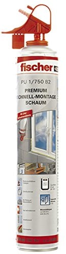 fischer Premium Schnellmontage- und Brunnenschaum PU Pro 750 B2, Bauschaum zum Verkleben, Abdichten und Füllen, PU-Schaum inkl. Fix-Adapter für sofortigen Einsatz und Wiederverwendung, 750 ml, beige
