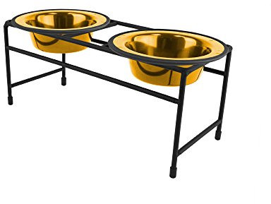 Platinum Pets Double Diner Feeder with Stainless Steel Cat/Puppy Bowls, .75 cup/6 oz, 24 Karat Gold