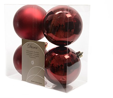 Weihnachtskugeln Kunststoff 10cm x 4 Stück Christbaumkugeln bruchsicher ochsenblut / Decoris Dekoration, Rot