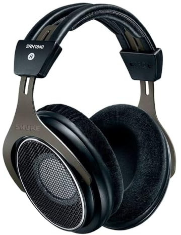 Shure SRH1840, offener Kopfhörer/Over-Ear, High-End, geräuschunterdrückend, Kabel austauschbar, Velourpolster, natürlicher Klang, erweiterte Höhen, akkurater Bass, gematchte Wandler, Schwarz/Silber