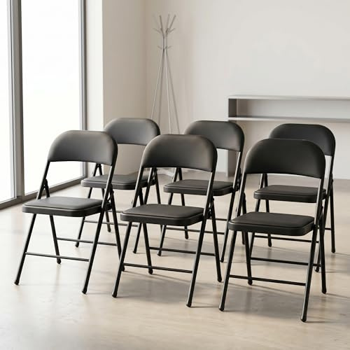 pro.tec Konferenzstuhl 6er Set Bürostuhl Schwarz ergonomisch Schreibtischstuhl mit Kunstlederbezug Klappstuhl Besucherstuhl Metall 80 x 46 x 50 cm