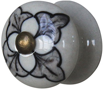 Möbelknopf Porzellan rund scharze Bemalung Möbelgriff Möbelzubehör Keramik Griff Schubladengriff