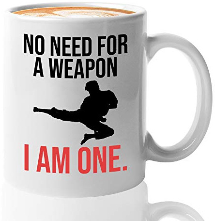 Bubble Hugs Martial Arts Coffee Mug 11 oz, Black Belt Karate Jiu Jitsu Kung Fu Taekwondo Judo Aikido Sensei Lesson Fighting Self Defense, White