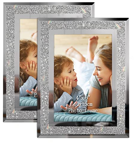 Artsay 4x6 Picture Frames Sparkle Glass Photo Frame Set for Tabletop, 2 Pack