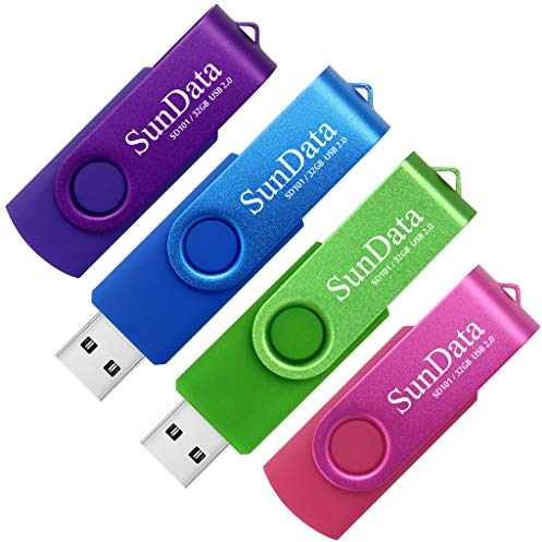 SunData Chiavetta USB 32GB 4 Pezzi PenDrive Girevole USB2.0 Flash Drive Thumb Drive Memoria Stick per Archiviazione Dati con Luce LED (4 colori: Blu Verde Viola Rosa)