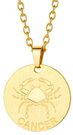 Custom4U Cancer Star Sign Zodiac Necklaces Gold Plated Horoscope Jewellery Pendant for Men Boy Boyfriend