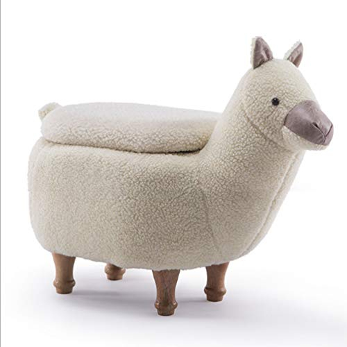 KUANDARGG Süß Tierhocker Alpaka, Niedlicher Dekohocker Mit Tiermotiv, Mit Non-Slip Mat Design, Für Kinder, H X B X T: Ca.68 * 34 * 38cm Geschenk, White