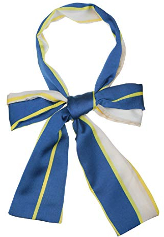 sourcing map Damen Lange Dünn Hals Schals Ketten Streifen Polka Dots Haarband Halstuch Gelb Blau 147 x 13cm