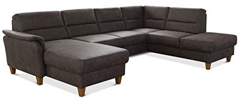 CAVADORE Wohnlandschaft Palera / U-Form Sofa mit Schlaffunktion, Stauraum und Federkern / 314 x 89 x 212 / Mikrofaser in Lederoptik, Braun