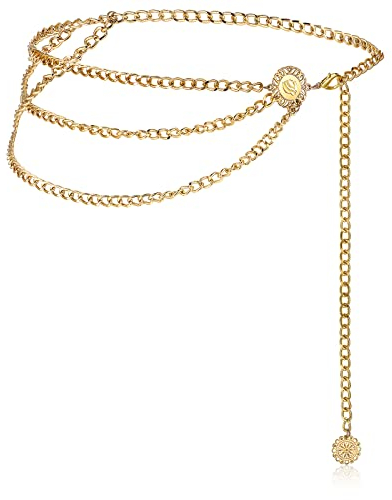 Taillenkette Gürtel für Frauen Mehrschichtig Gürtel Bauchkette Gürtel Verstellbare Kettengürtel Körperkette Schmuck für Kleid (Gold, 44,3 Zoll)