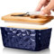 AISBUGUR Butter Dish Ceramic Butter Dish with Lid Porcelain Butter Container with Knife and Lid Upgrade Airtight Large Butter Box Unique Stone Pattern Blue