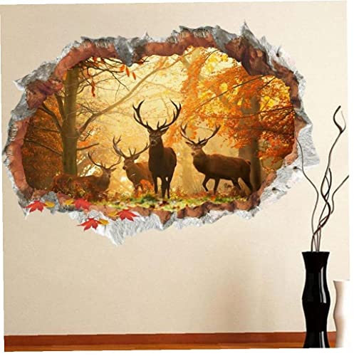 Froiny Stickers Muraux Forêt Autocollants d'hiver Automne Paysage d'hiver Animaux Autocollants Muraux pour Enfants Chambre À Coucher Vinyle Déclorage Maison
