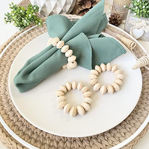Serviettenringe 6er Set,Holzperlen Serviettenringe,Handgefertigter LEBEJUA Serviettenring mit Holzperlen & Jute-Schnur,Bauernhaus Boho Serviettenringe