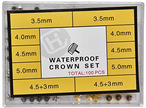 Uhrenkrone Ersatz, 3,5 Mm / 4,0 Mm / 4,5 Mm / 5,0 Mm / 7,5 Mm Uhr Krone Ersatzteile Edelstahl Uhrenkrone Ersatzteile Kit Tragbares Reparaturwerkzeug für Uhrenkronenteile