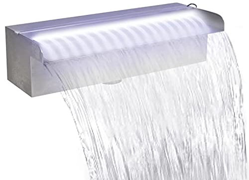 Tidyard Pool-Wasserfall Fontäne mit LEDs Wasserfall Wasserfontaene Wasserspiel Pool-Fontaene mit LED Beleuchtung Rechteckig Edelstahl 30 cm