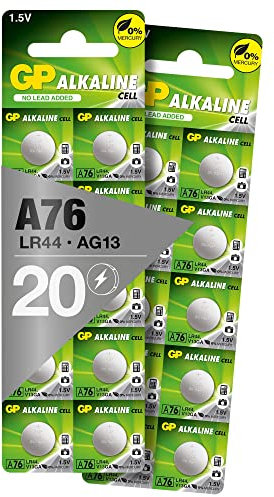 GP LR44 Knopfzellen | Batterien L1154f / AG13 / V13GA | 20 Stück Knopfbatterien Alkaline 1,5V (Spannung 1,5 Volt)