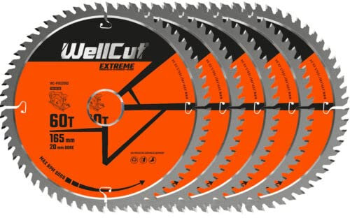 WellCut TCT Extreme Kreissäge-Tauchsägeblatt 165mm x 20mm Sägeblatt, geeignet für SP6000, DWS520, DCS520, GKT55 (60 Zähne blatt, 5)
