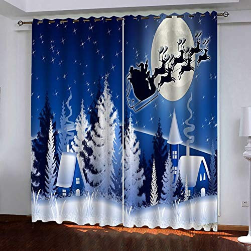 Bishilin Polyester Gardinen Vorhang Verdunklung mit Ösen 274x274CM, Bäume Mond Hirsche und Weihnachtsmann Fenster Vorhang Wohnzimmer Blickdicht Lang
