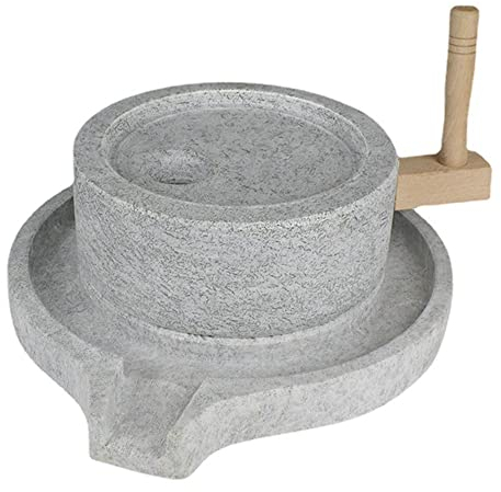 Bean Barley Stone Mill, Handmade Househ Hand Mill Natural Granite Stone Mill Grinder with Wooden Frame for Grain, Bean and Barley