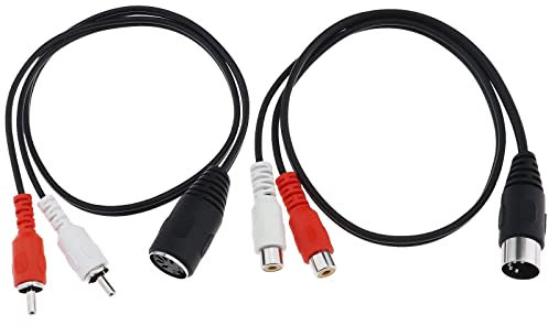 Lot de 2 câbles DIN 5 broches vers 2 RCA de rechange 5 broches DIN mâle femelle mâle vers 2 RCA mâle femelle mâle femelle accessoire de câble pour haut-parleurs, appareils Hi-Fi chaîne stéréo