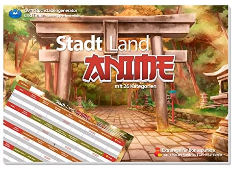 Der Krämer Stadt Land Anime (DIN A4) Spielblock | Partyspiel | Geschenkidee | Stadt Land Fluss