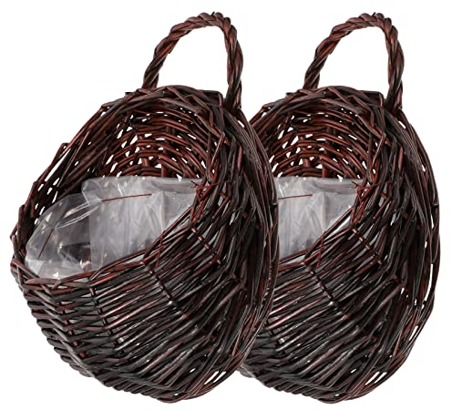 Zerodeko Wandkörbe 2 Stücke Geflochtener Blumenkorb Ratten Korb Stroh Blumentopf mit Griff Seegras Korb Pflanzkorb Übertopf Pflanzgefäß Hängetopf für Zuhause Balkon Garten Landhaus Deko