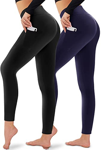 CAMPSNAIL 2er Pack Sport Leggings mit Taschen Damen High Waist-Yogahose Bauchweg Blickdicht Push Up Sporthose für Yoga Gym Sport