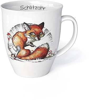 Tasse mit Spruch Tiermotiv Fuchs als Schlitzohr Porzellan Becher Teetasse Kaffeetasse Büro Arbeit Familie Kind