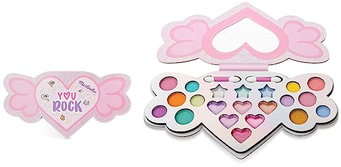 Martinelia Palette trucco per bambini Super Girl You Rock - Palette ombretti per bambini 12 ombretti luccicanti, 3 ombretti grassi, 6 rossetti e 2 pennelli, senza prodotti nocivi