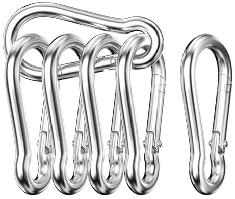 Mesybveo 6 Stück Karabinerhaken, Federkarabiner aus Edelstahl 304, Sichere Tragfähigkeit 140 kg, Feder geschlossen 60 * 30 * 5.9MM, Karabiner für Hängematten, Camping, Angeln, Markisen(Silber)