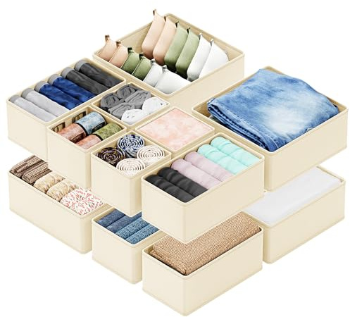 SpaceAid Organiser for clothes drawers, 12 drawers for chest of drawers, Organiser for children's room, Organisation of wardrobe and storage of clothes, children's clothes, underwear, socks (beige)