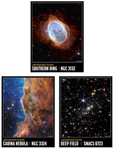 Artery8 Pack of 3 NASA James Webb Space Telescope Southern Ring Carina Nebula Cosmic Cliffs Deep Field Images Unframed 18X24 Inch Wall Art Living Room Prints Set