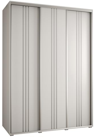 MEBLE KRYSPOL Davos 6 180 Schlafzimmerschrank mit DREI Schiebetüren - Moderner Kleiderschrank mit Kleiderstange und Regalen - 235,2x180x60 cm - Weiß Weiß Silber