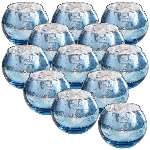 LAMORGIFT Lot de 36 bougeoirs votifs en Verre Mercure pour décoration de Mariage Bleu poussiéreux, décorations de Table