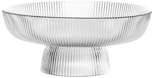 TOPBATHY Plateau à Fruits Verre Transparent à Pied Haut Avec Texture Verticale Coupe Pour Fruits Et Desserts Bol De Service Stable Et Décoratif Pour Salle à Manger