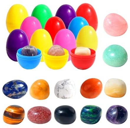 12 Stück pädagogische Ostereier zum Befüllen mit Eiern, Osterkorbfüller, Füllmaterial für Spaß und Lernen, Überraschung, gefüllte Ostereier mit natürlichen Mineralsteinen, kreatives Partygeschenk für