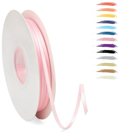 Rosa 3mm Satinband 95 Meter, Polyesterband, verschönern Sie Ihre Bastelarbeiten und Feiern, ideal für Geschenkverpackungen, Dekorationen, Hochzeitsautoband, Bänder zum Basteln