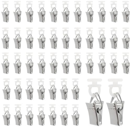 50 Pezzi Clip per Tende Con Gancio, Gancetti per Tende, Anelli per Tende con Ganci, Clip per Tende in Acciaio Inox, Clip per Tenda da Doccia in Metallo, per Tende per Tendaggi e Decorazioni da Parete