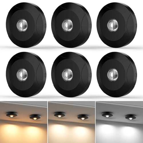 Faretto LED ricaricabile USB con telecomando, illuminazione per armadi, 3 temperature di colore, dimmerabile, luce per armadio, senza fili, con funzione temporizzazione (confezione da 6)