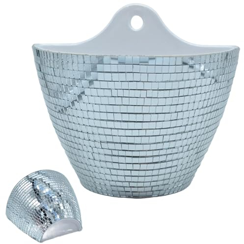 Nuytghr Discokugel Pflanztopf | Discokugel Pflanzgefäß | Glitzerkugel Pflanzgefäß | Kugel-Pflanzhalter | Reflektierender Kugel-Pflanzbehälter | Glänzender Kugel-Pflanztopf | Groovy Ball Pflanztopf |