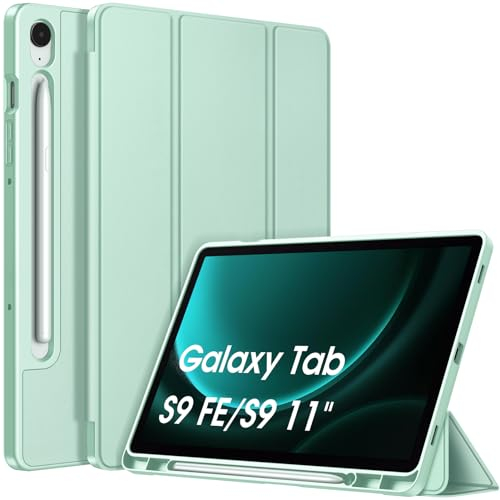 Fintie Funda para Samsung Galaxy Tab S10 FE 10.9 2025 / S9 FE 10.9 2023 / S9 11 2023 con S Pen Holder - Delgada Ligera Carcasa Trasera de Suave TPU con Auto Despertador/Sueño, Verde Claro
