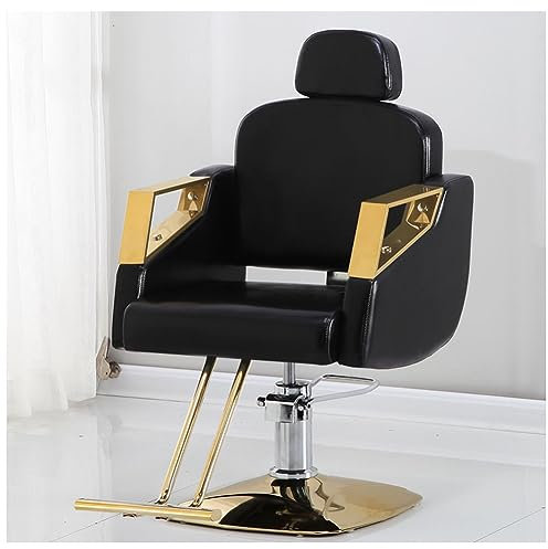 Llchaensc Friseurstuhl Mit Kopfstütze, Friseursessel Höhenverstellbar Kippbar Für Herren Damen, Friseureinrichtung Bedienungsstuhl Vintage Retro, Kunstleder,Schwarz,B