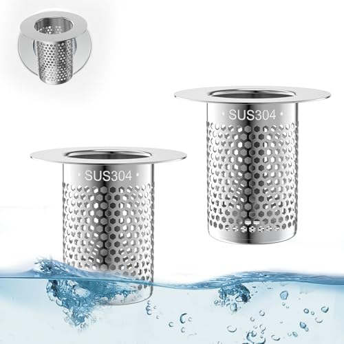 2 Pezzi Filtro Lavandino Acciaio Inox, Filtro di Scarico per Lavello Cucina, Filtro di Scarico per Lavandino Bagno, Tappo Lavandino Acciaio Inox per Cucina, Bagno, Lavello, 5.5 * 5.3 * 3.3CM